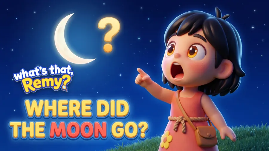 Remy points up at a crescent moon: Where did the moon go?