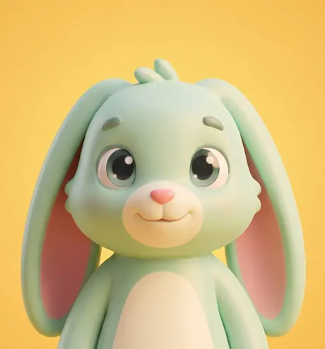 Maeve, a mint-green bunny with long ears